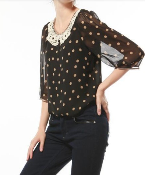 women blouses black with yellow dot - Click Image to Close